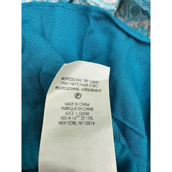 Alice + Olivia Cheyla printed Crepe Mini Dress turquoise ($330) small washed Geo - Picture 8 of 8